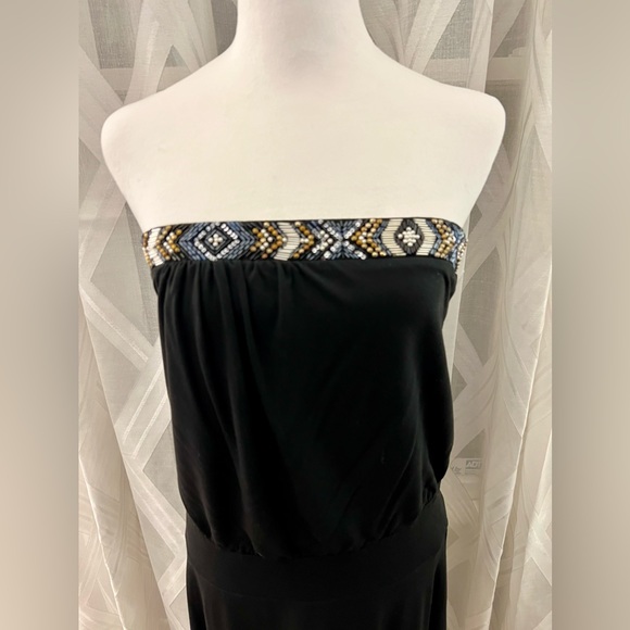 WHITE HOUSE BLACK MARKET Simple Black Dress Strapless with Gem Trim - Picture 2 of 5